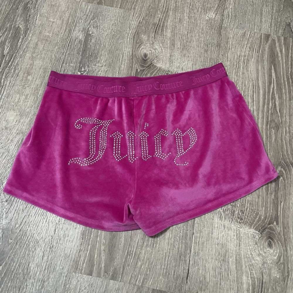 Juicy Couture Pink Velvet Spell Out Sequin Embellished Pajama Shorts XL 32x2